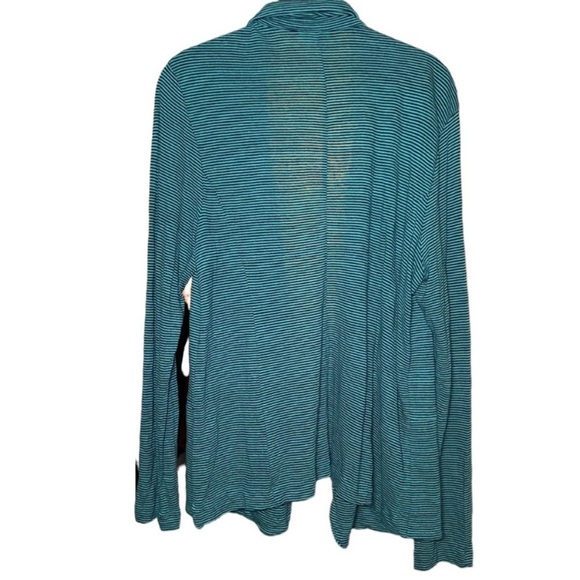 J. Jill Linen Blend Open Cardigan Striped Green Blue Lightweight Large - Picture 2 of 3